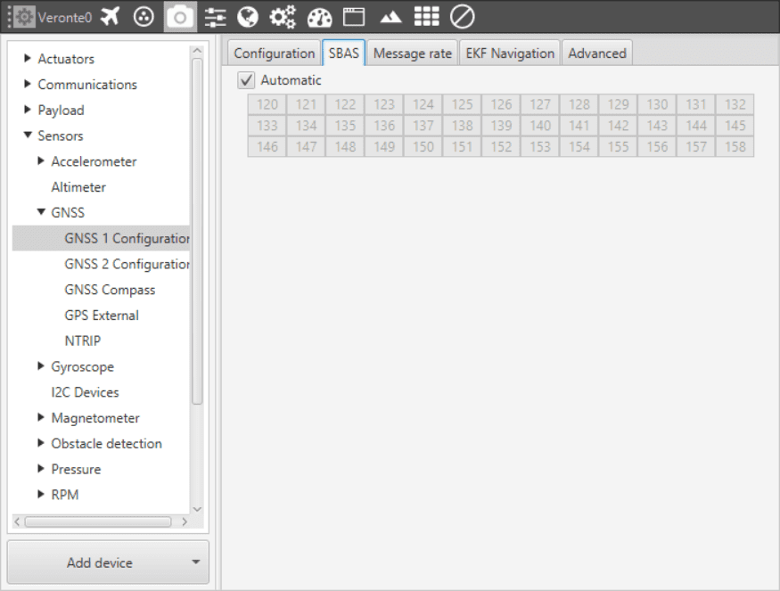 GNSS - SBAS Menu