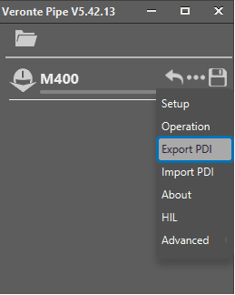 Veronte Configuration - Side Panel Option, Export PDI highlighted