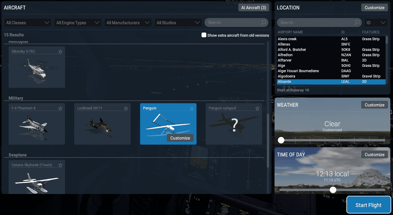 X-Plane menu 1