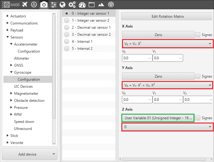Integer Gyroscope Menu - Configuration Parameters
